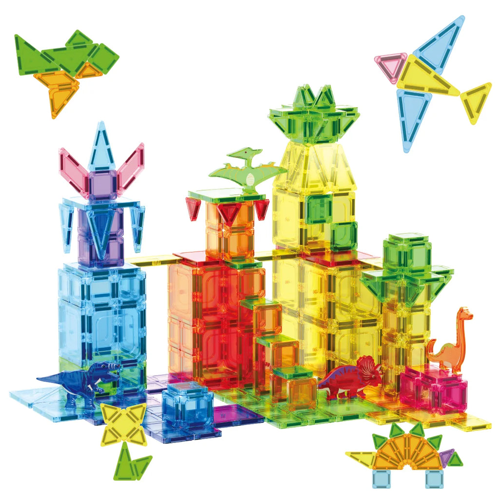 Blocos de Montar Magnéticos 108 Peças Brastoy Brinquedo Educativo Construção Tema Dinossauros