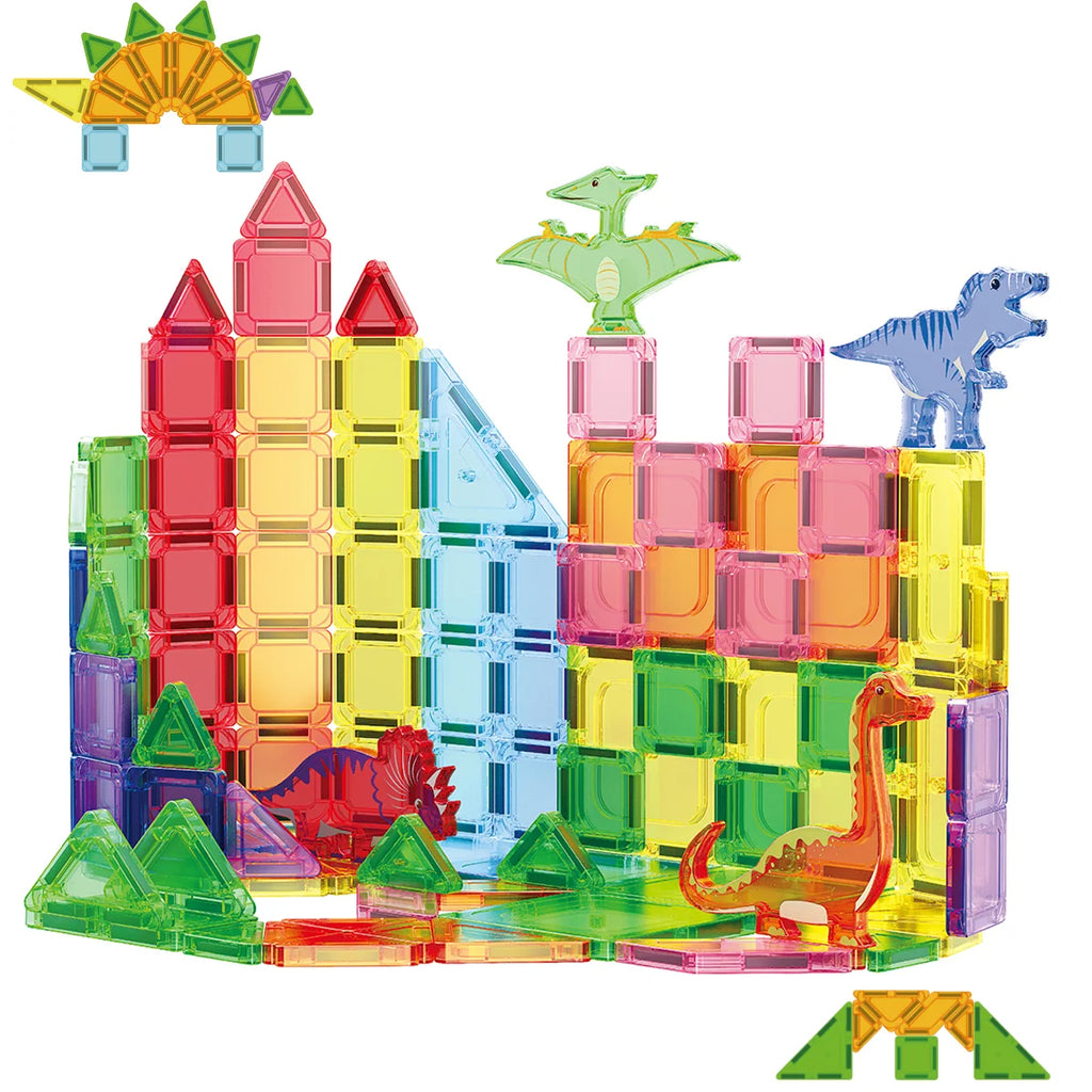 Blocos de Montar Magnéticos 108 Peças Brastoy Brinquedo Educativo Construção Tema Dinossauros