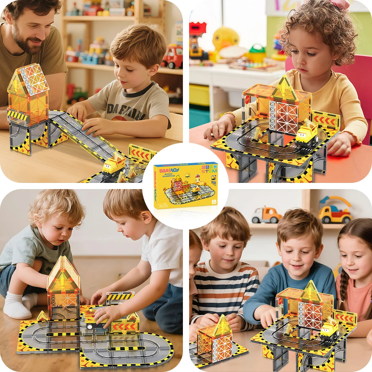 Blocos de Montar Magnéticos 33 Peças Brastoy Brinquedo Educativo Infantil Construção