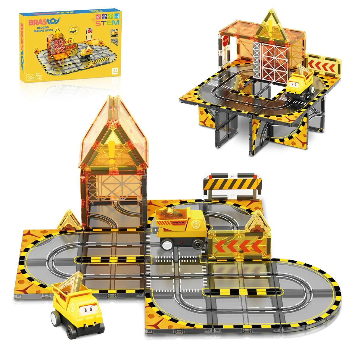 Blocos de Montar Magnéticos 33 Peças Brastoy Brinquedo Educativo Infantil Construção