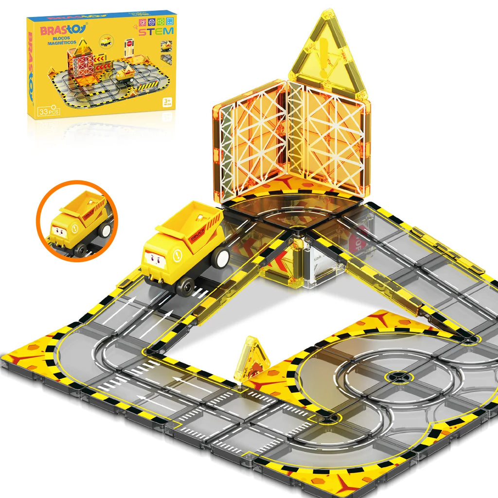 Blocos de Montar Magnéticos 33 Peças Brastoy Brinquedo Educativo Infantil Construção