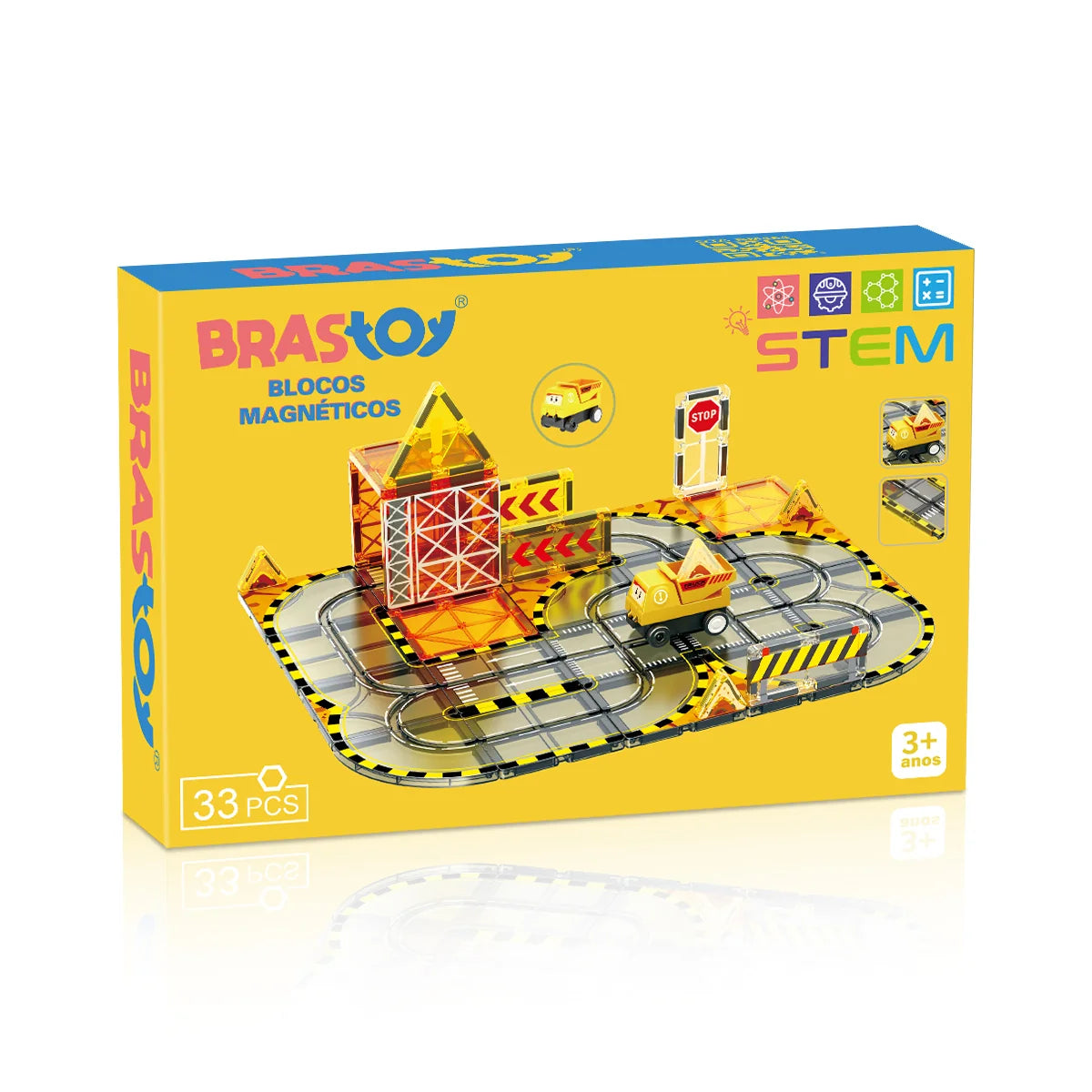 Blocos de Montar Magnéticos 33 Peças Brastoy Brinquedo Educativo Infantil Construção