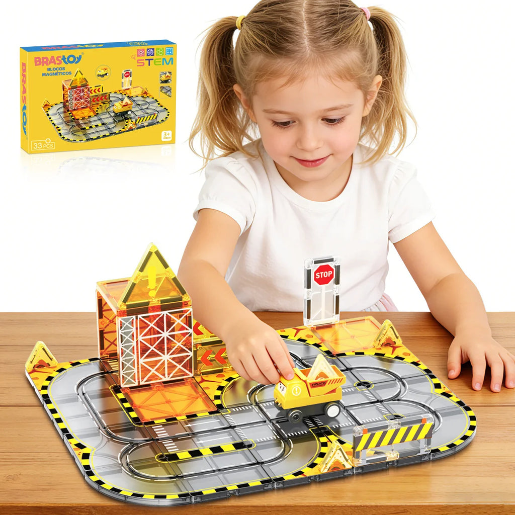 Blocos de Montar Magnéticos 33 Peças Brastoy Brinquedo Educativo Infantil Construção