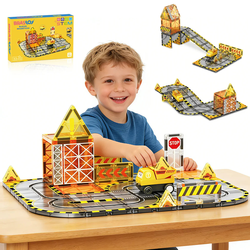 Blocos de Montar Magnéticos 33 Peças Brastoy Brinquedo Educativo Infantil Construção