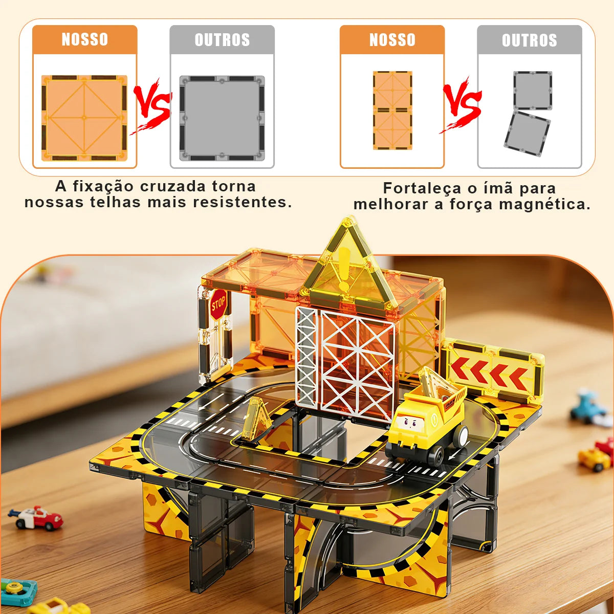 Blocos de Montar Magnéticos 33 Peças Brastoy Brinquedo Educativo Infantil Construção