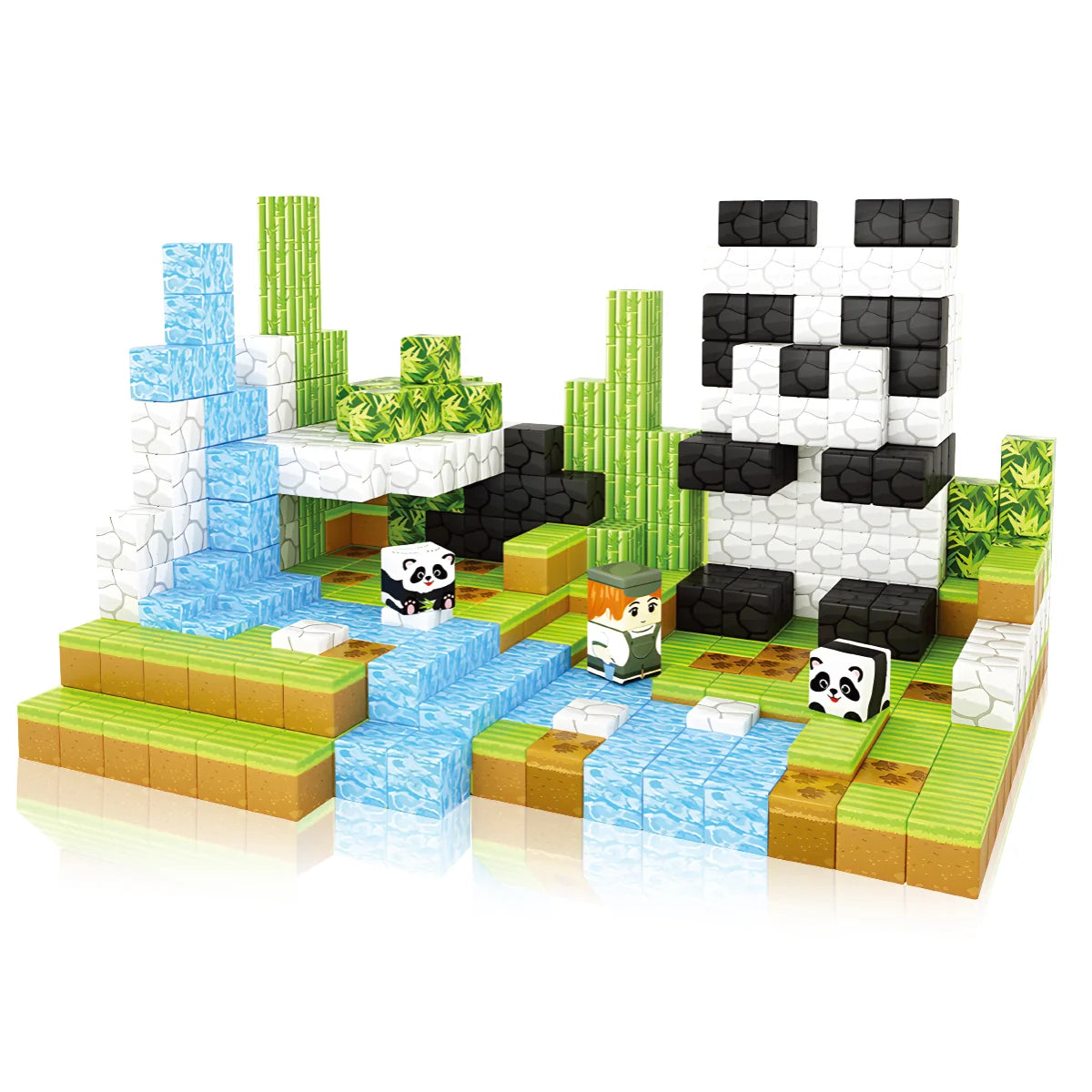 Blocos de Montar Magnéticos 70 Peças Brastoy Brinquedo Educativo Infantil Construção Tema de Panda