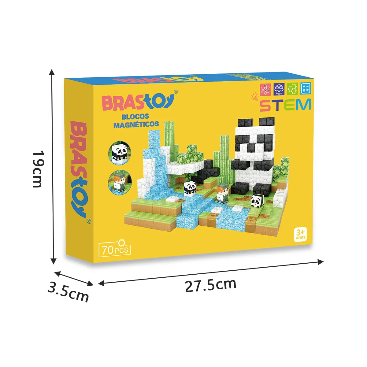 Blocos de Montar Magnéticos 70 Peças Brastoy Brinquedo Educativo Infantil Construção Tema de Panda