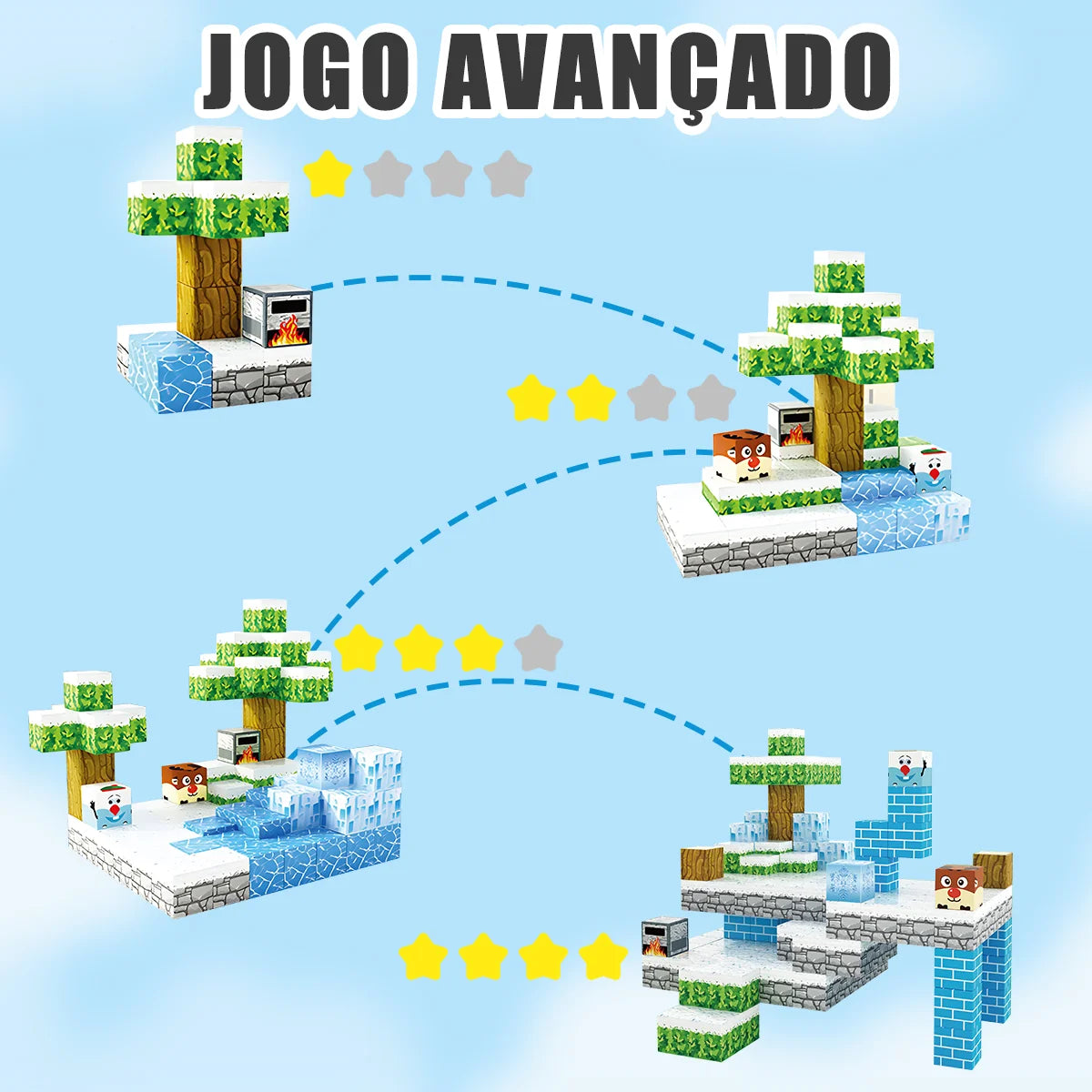Blocos de Montar Magnéticos 54 Peças Brastoy Brinquedo Educativo Infantil Construção Tema Neve e Gelo