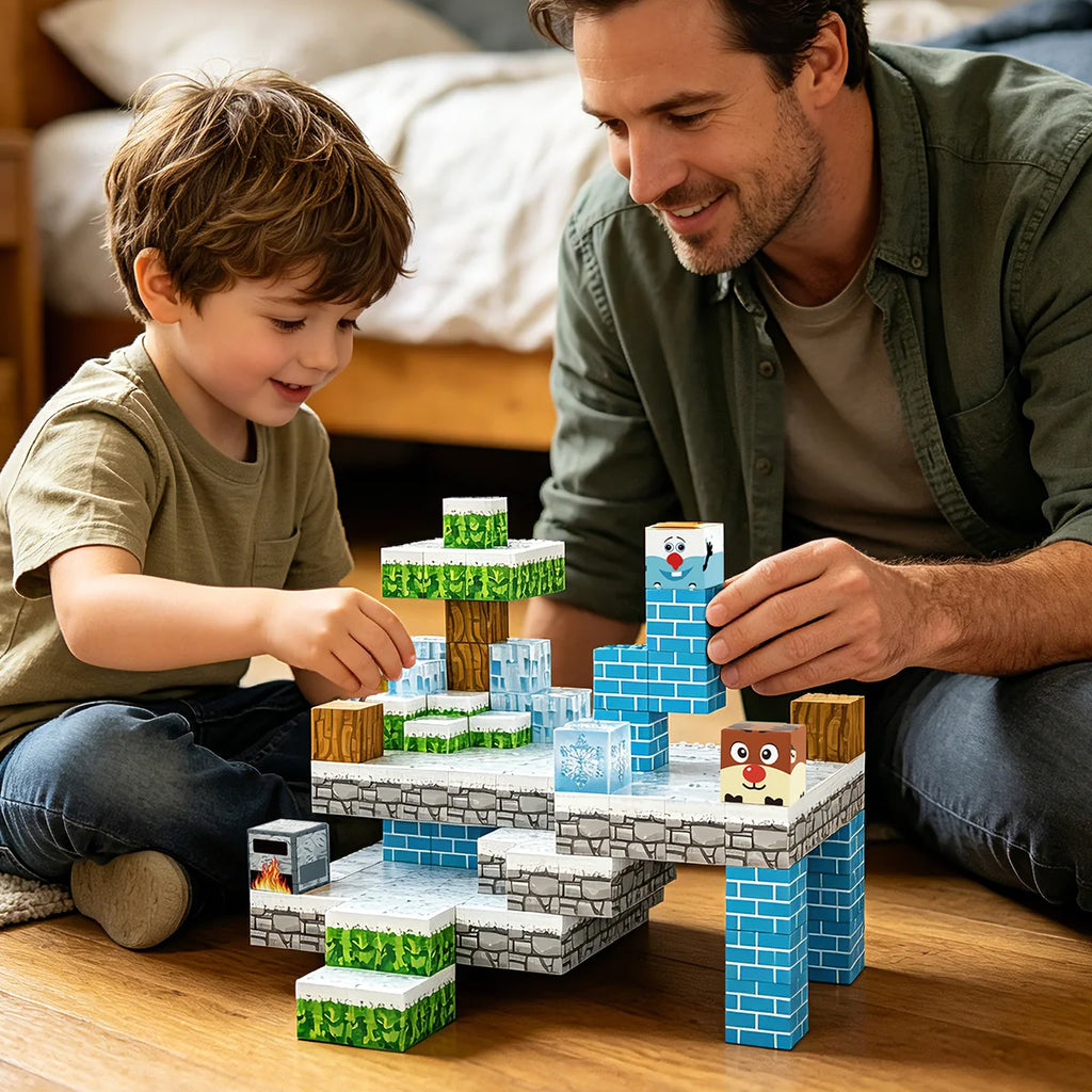 Blocos de Montar Magnéticos 54 Peças Brastoy Brinquedo Educativo Infantil Construção Tema Neve e Gelo