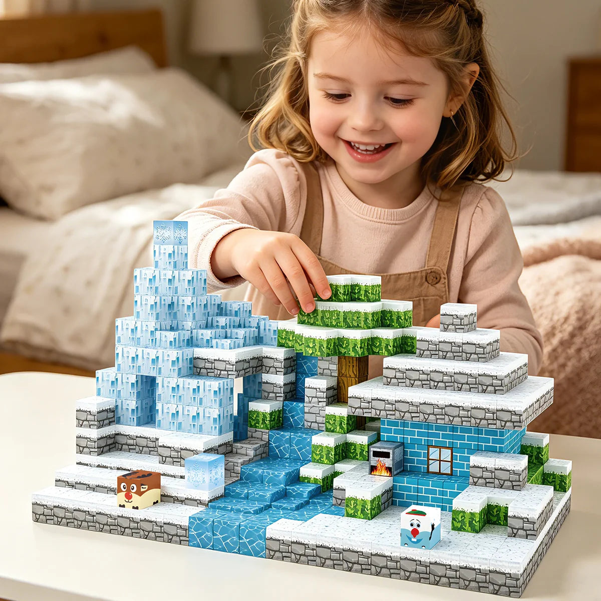 Blocos de Montar Magnéticos 54 Peças Brastoy Brinquedo Educativo Infantil Construção Tema Neve e Gelo