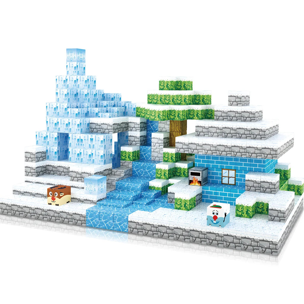 Blocos de Montar Magnéticos 54 Peças Brastoy Brinquedo Educativo Infantil Construção Tema Neve e Gelo