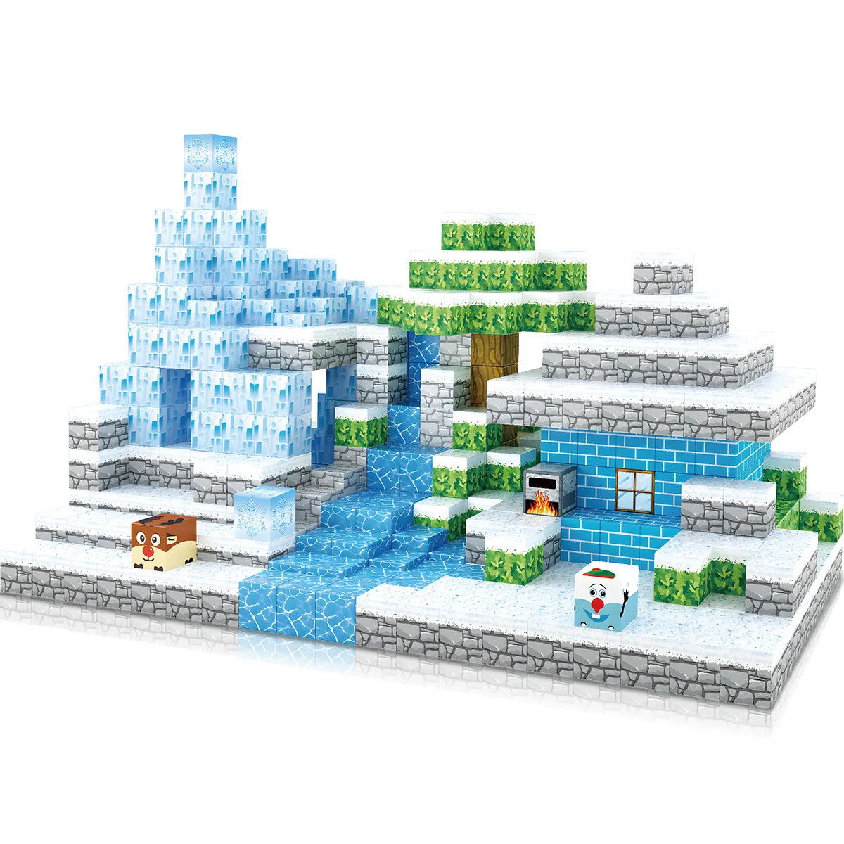 Blocos de Montar Magnéticos 54 Peças Brastoy Brinquedo Educativo Infantil Construção Tema Neve e Gelo