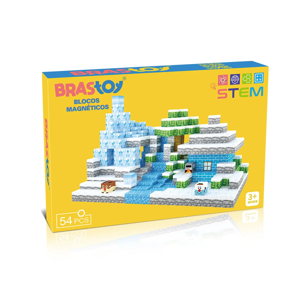 Blocos de Montar Magnéticos 54 Peças Brastoy Brinquedo Educativo Infantil Construção Tema Neve e Gelo