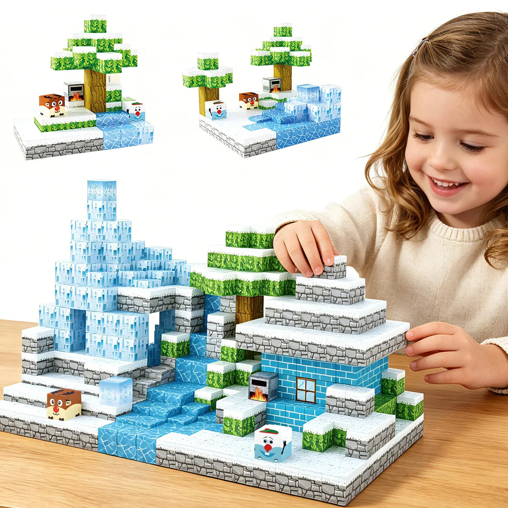 Blocos de Montar Magnéticos 54 Peças Brastoy Brinquedo Educativo Infantil Construção Tema Neve e Gelo