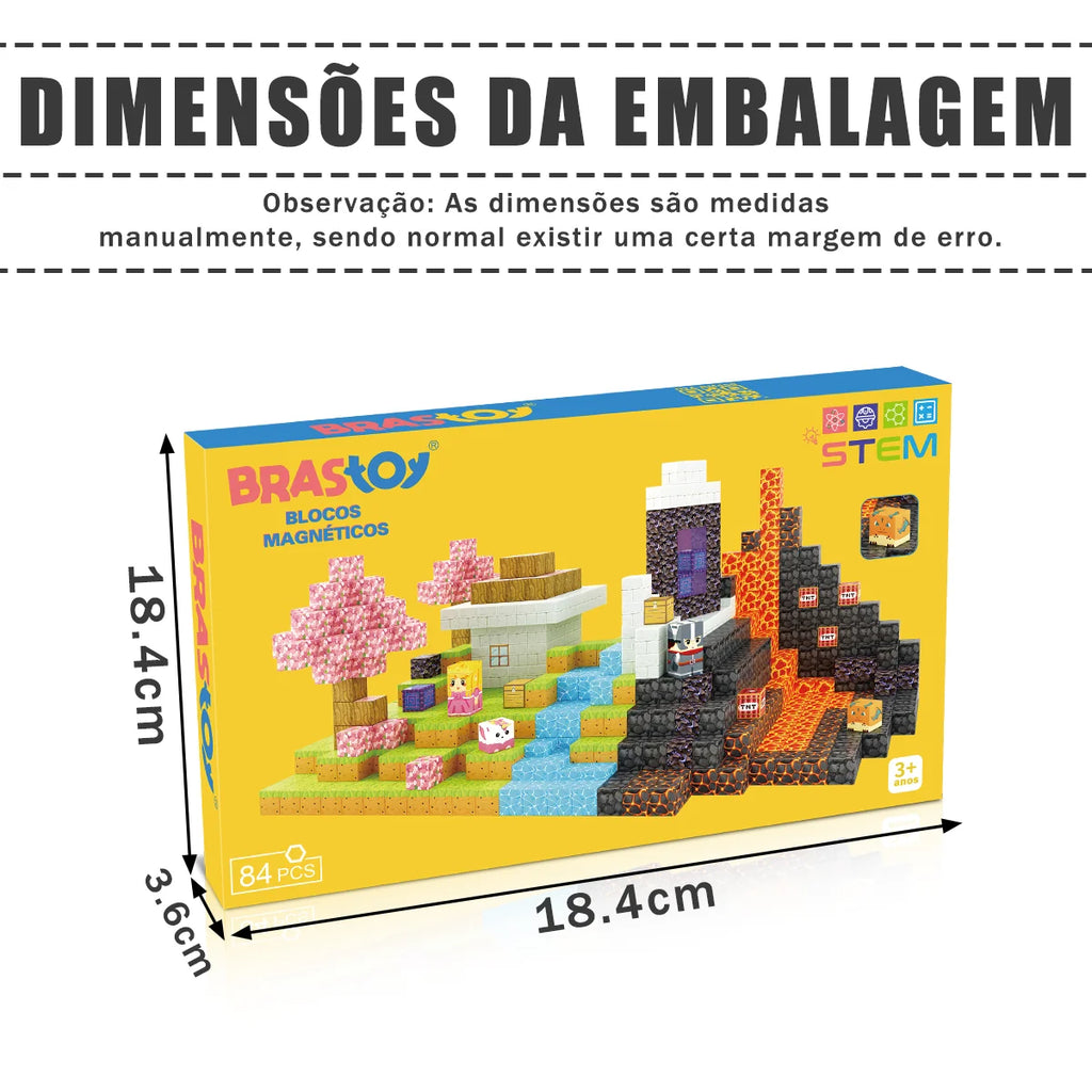 Blocos de Montar Magnéticos 84 Peças Brastoy Brinquedo Educativo Infantil Construção Tema Princesa e Cavaleiro