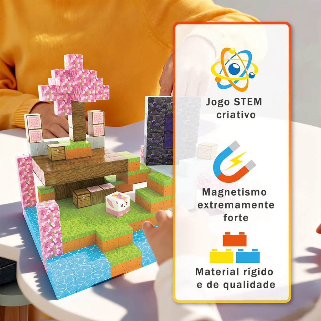 Blocos de Montar Magnéticos 84 Peças Brastoy Brinquedo Educativo Infantil Construção Tema Princesa e Cavaleiro