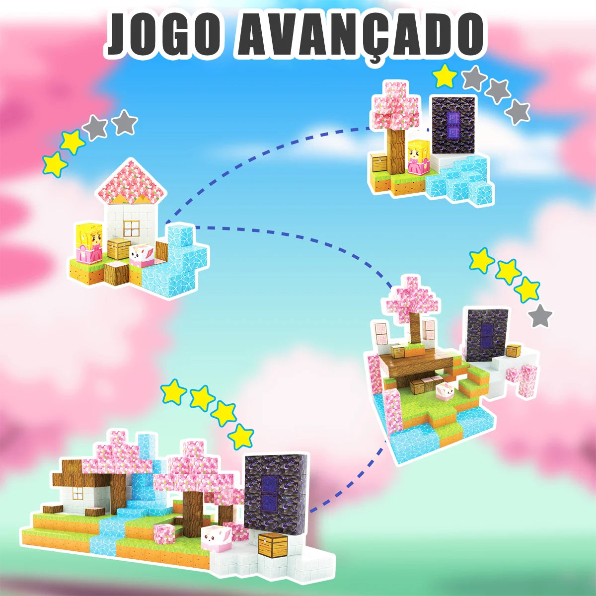Blocos de Montar Magnéticos 84 Peças Brastoy Brinquedo Educativo Infantil Construção Tema Princesa e Cavaleiro