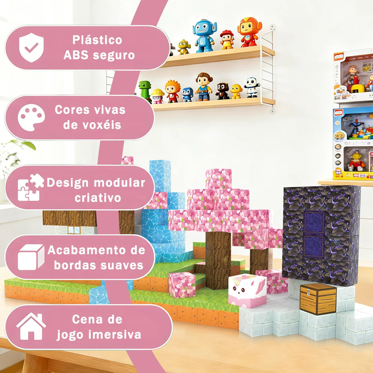 Blocos de Montar Magnéticos 84 Peças Brastoy Brinquedo Educativo Infantil Construção Tema Princesa e Cavaleiro