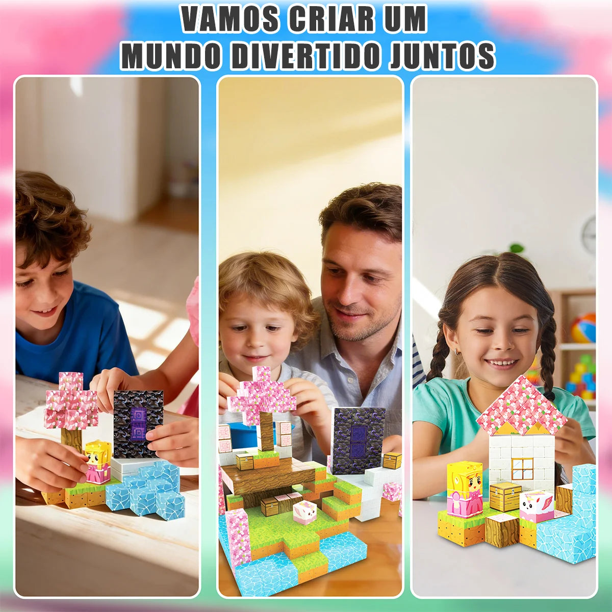Blocos de Montar Magnéticos 84 Peças Brastoy Brinquedo Educativo Infantil Construção Tema Princesa e Cavaleiro
