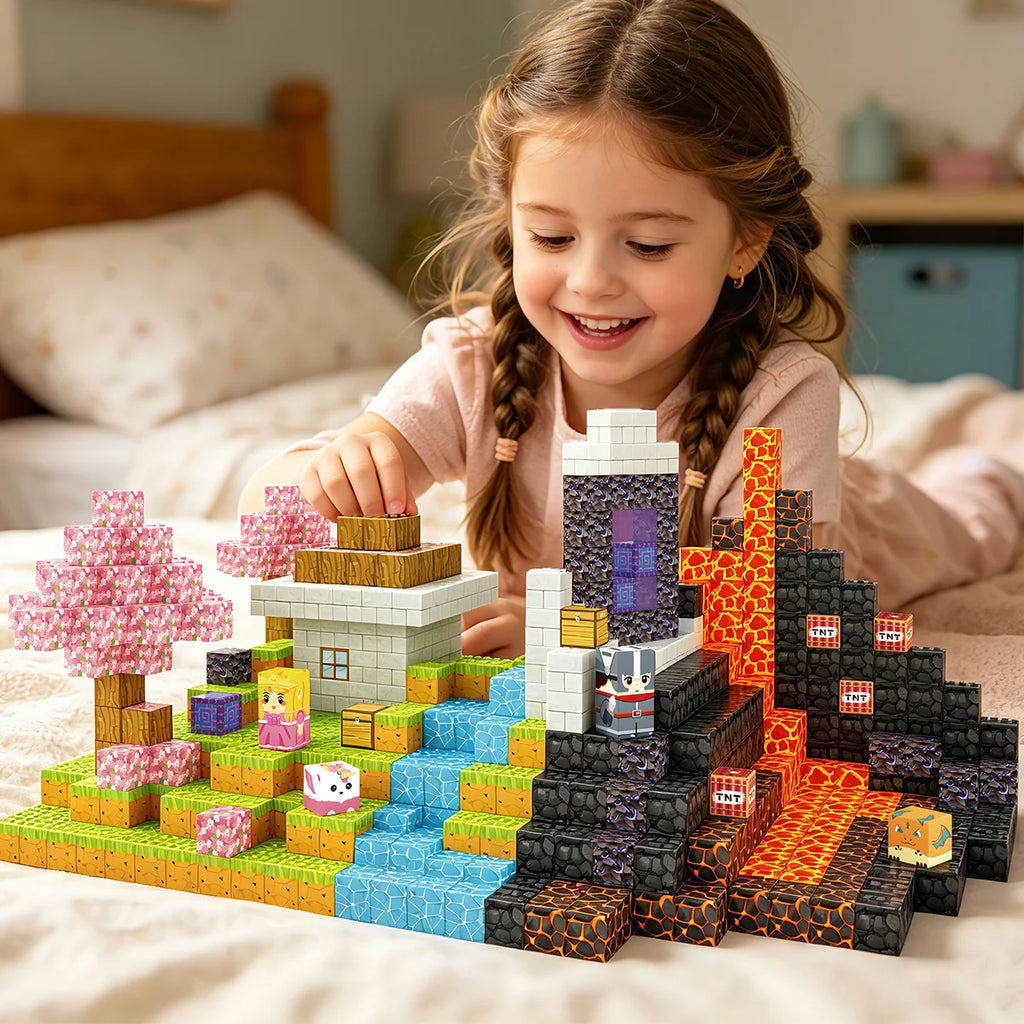 Blocos de Montar Magnéticos 84 Peças Brastoy Brinquedo Educativo Infantil Construção Tema Princesa e Cavaleiro