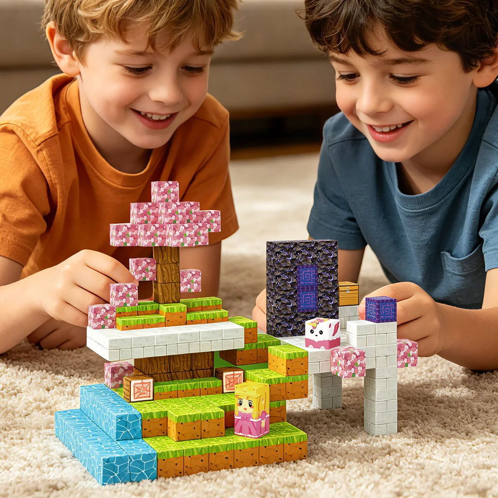 Blocos de Montar Magnéticos 84 Peças Brastoy Brinquedo Educativo Infantil Construção Tema Princesa e Cavaleiro