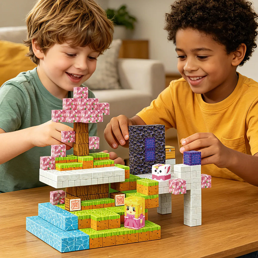 Blocos de Montar Magnéticos 84 Peças Brastoy Brinquedo Educativo Infantil Construção Tema Princesa e Cavaleiro