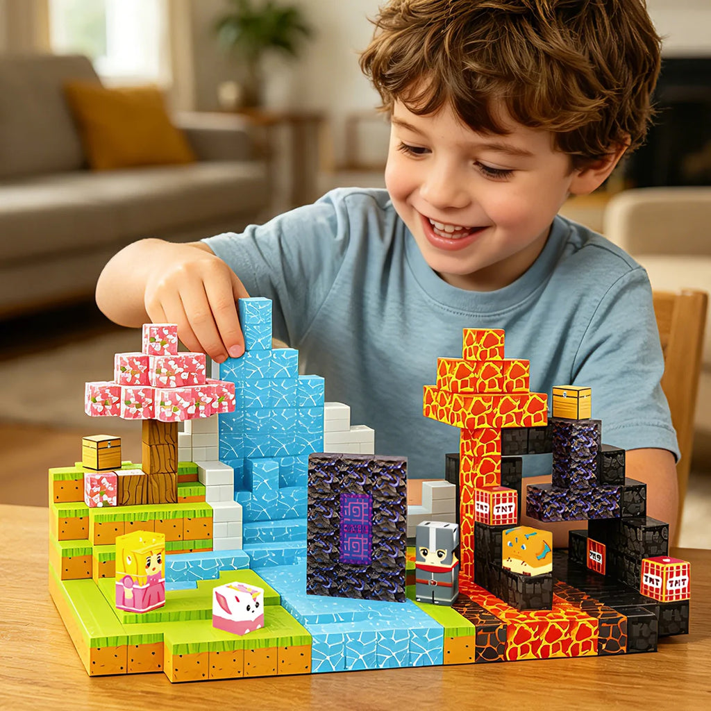 Blocos de Montar Magnéticos 84 Peças Brastoy Brinquedo Educativo Infantil Construção Tema Princesa e Cavaleiro