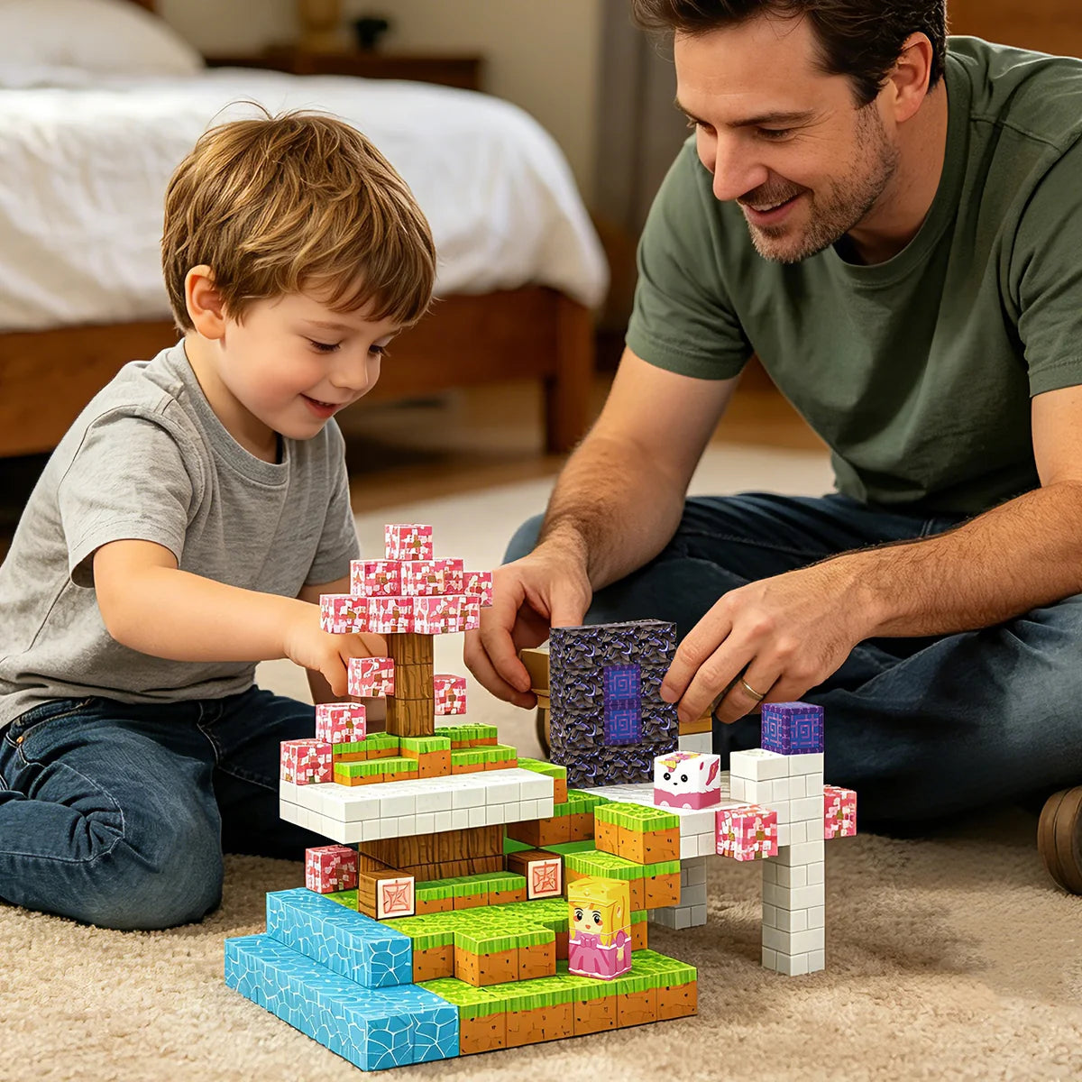 Blocos de Montar Magnéticos 84 Peças Brastoy Brinquedo Educativo Infantil Construção Tema Princesa e Cavaleiro