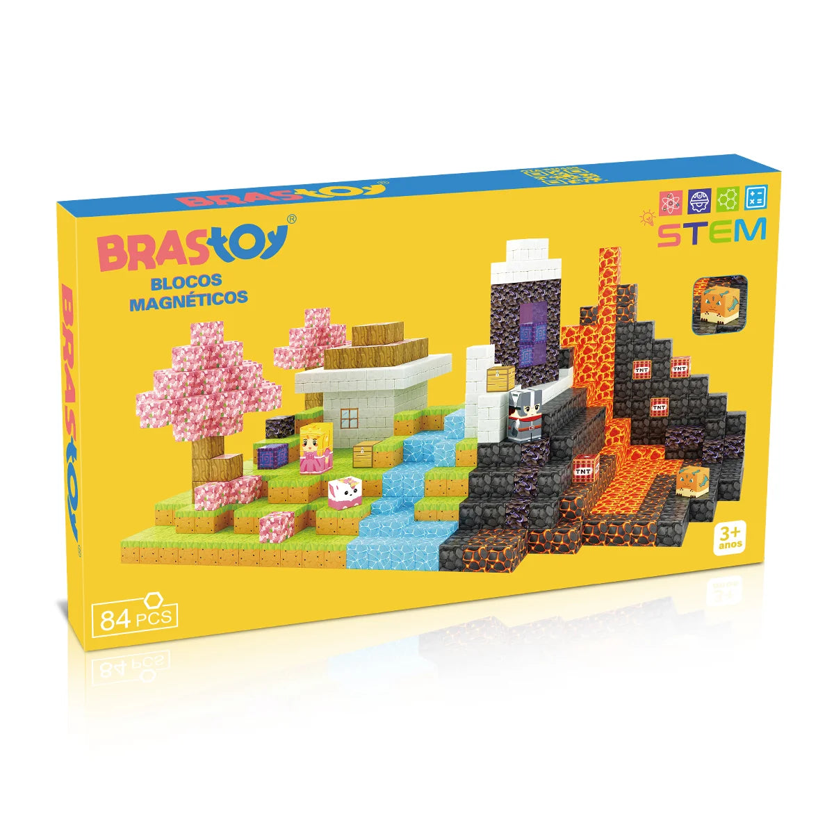 Blocos de Montar Magnéticos 84 Peças Brastoy Brinquedo Educativo Infantil Construção Tema Princesa e Cavaleiro