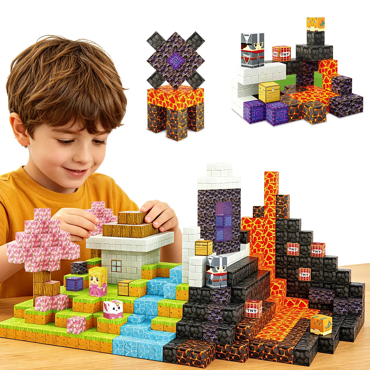 Blocos de Montar Magnéticos 84 Peças Brastoy Brinquedo Educativo Infantil Construção Tema Princesa e Cavaleiro