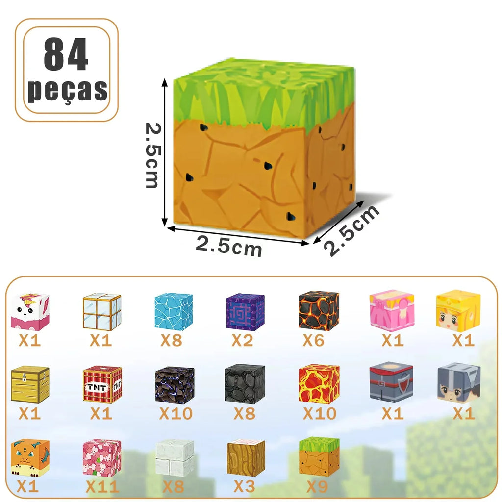 Blocos de Montar Magnéticos 84 Peças Brastoy Brinquedo Educativo Infantil Construção Tema Princesa e Cavaleiro