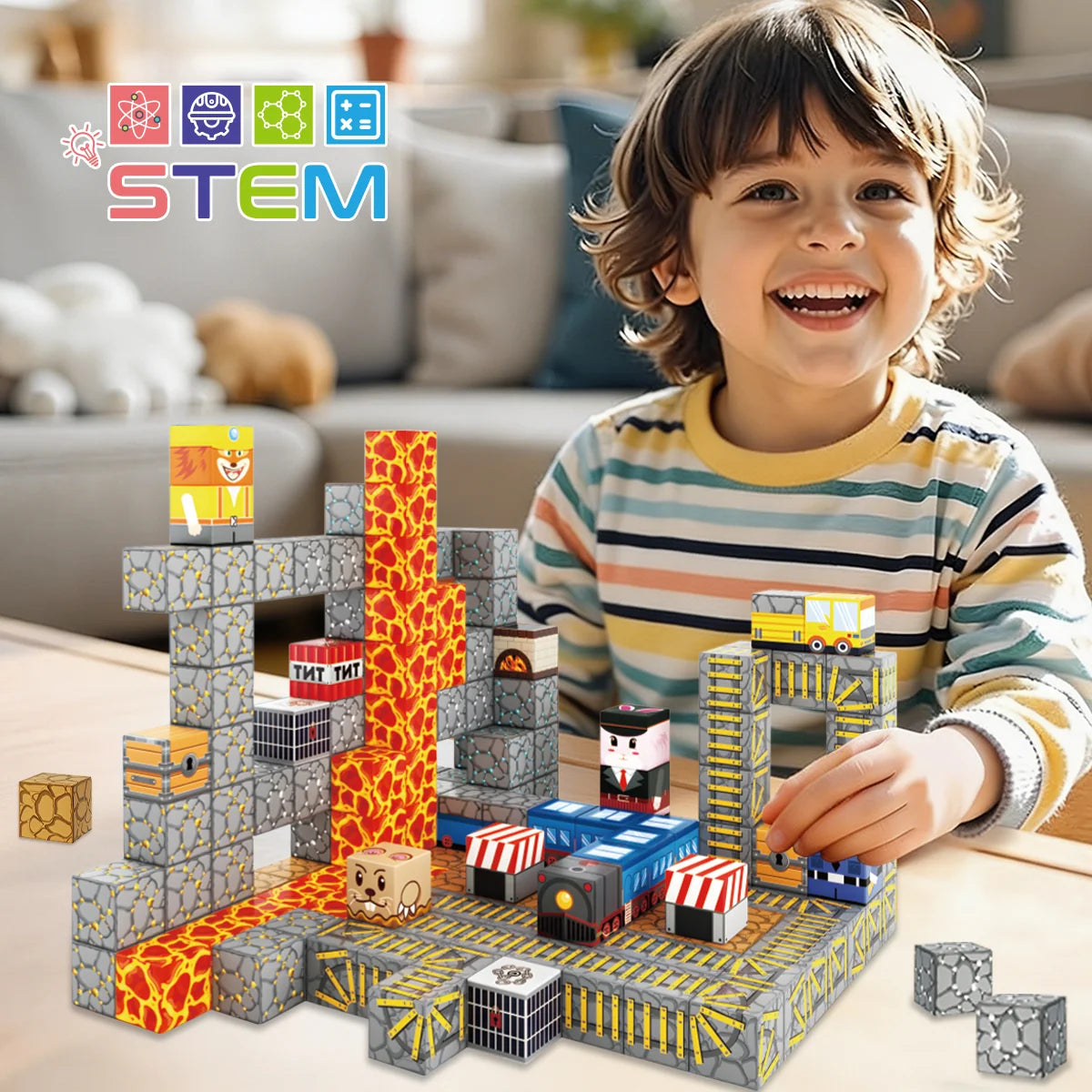 Blocos de Montar Magnéticos 84 Peças Brastoy Brinquedo Educativo Infantil Construção Tema Polícia e Resgate