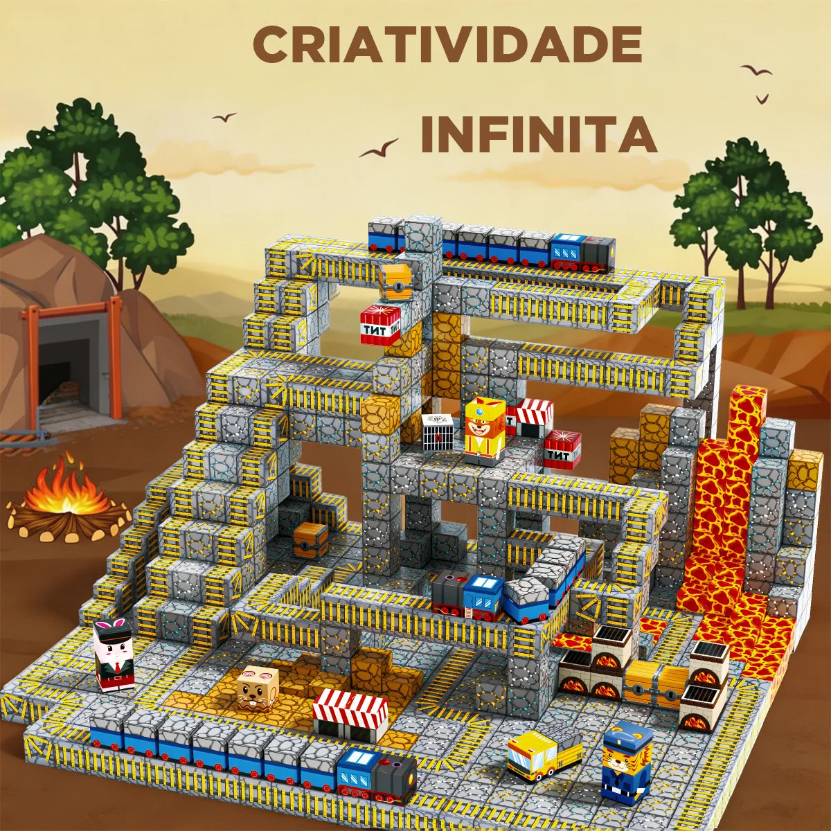 Blocos de Montar Magnéticos 84 Peças Brastoy Brinquedo Educativo Infantil Construção Tema Polícia e Resgate