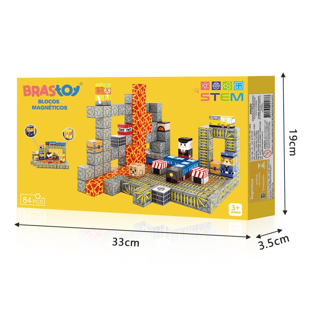 Blocos de Montar Magnéticos 84 Peças Brastoy Brinquedo Educativo Infantil Construção Tema Polícia e Resgate