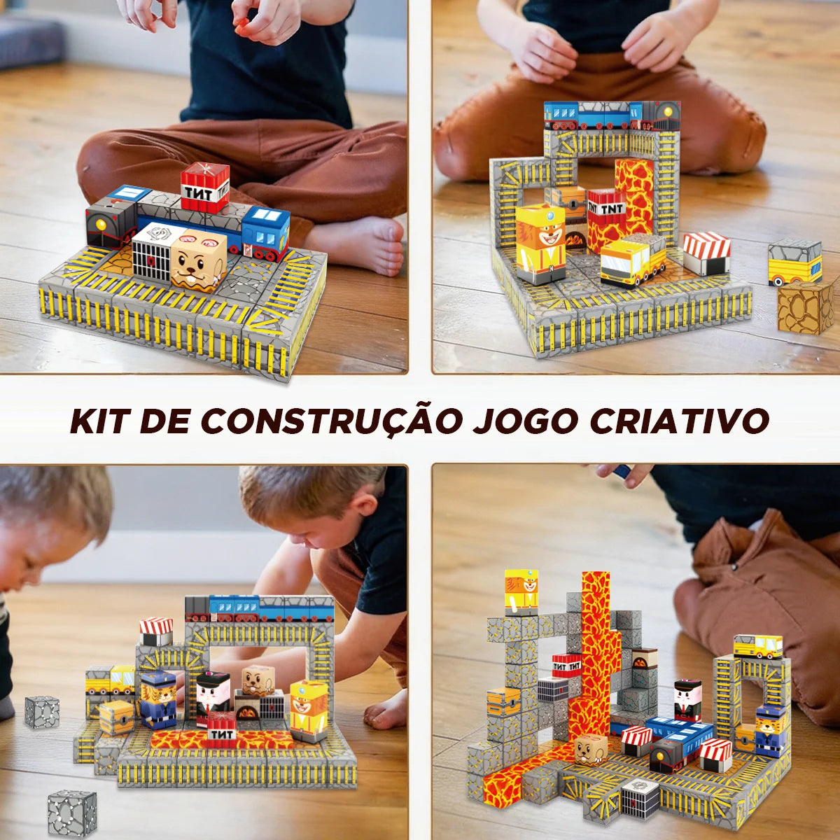 Blocos de Montar Magnéticos 84 Peças Brastoy Brinquedo Educativo Infantil Construção Tema Polícia e Resgate
