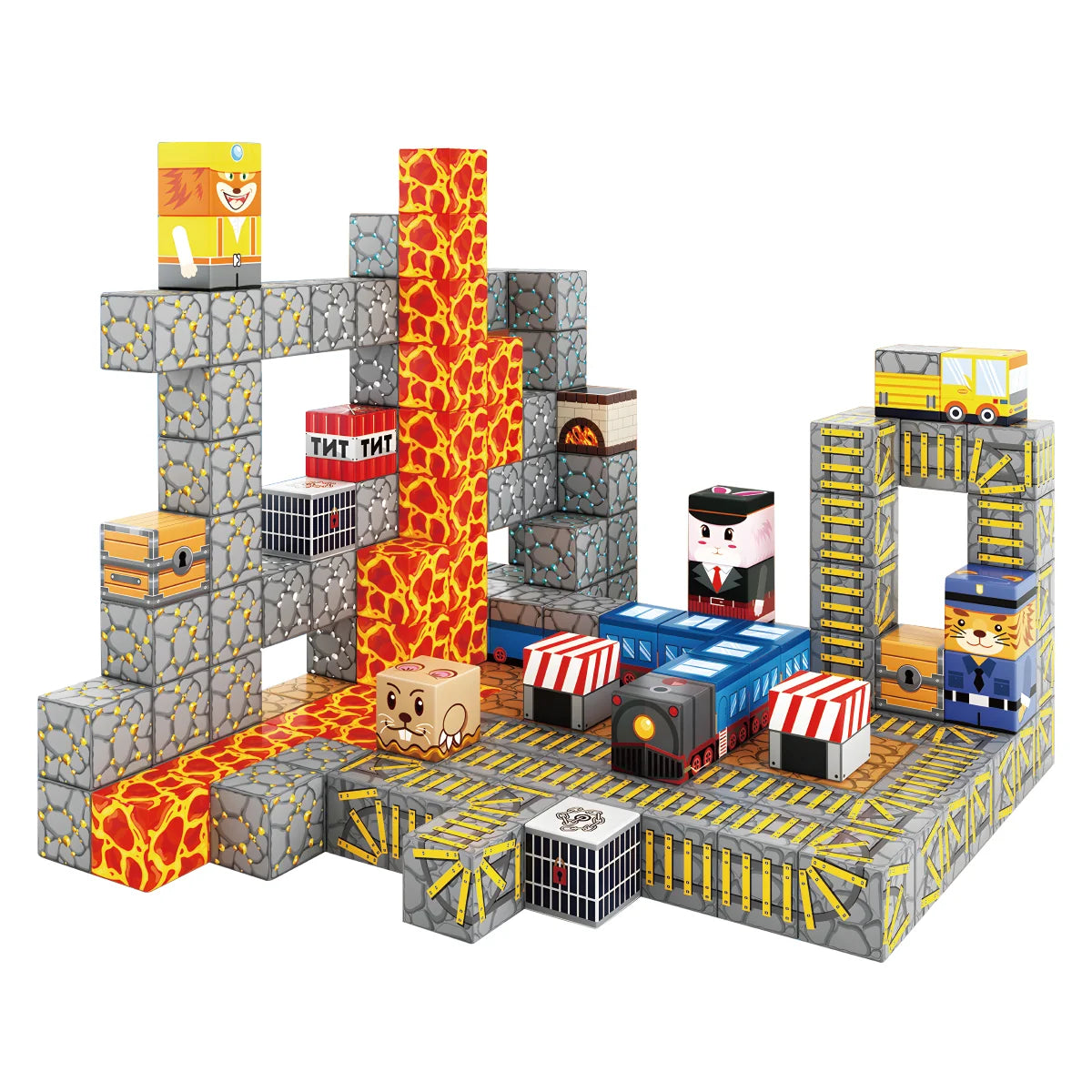 Blocos de Montar Magnéticos 84 Peças Brastoy Brinquedo Educativo Infantil Construção Tema Polícia e Resgate