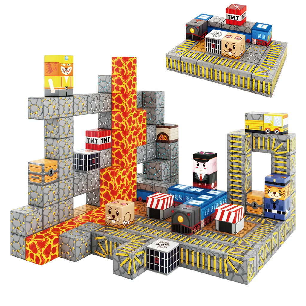 Blocos de Montar Magnéticos 84 Peças Brastoy Brinquedo Educativo Infantil Construção Tema Polícia e Resgate