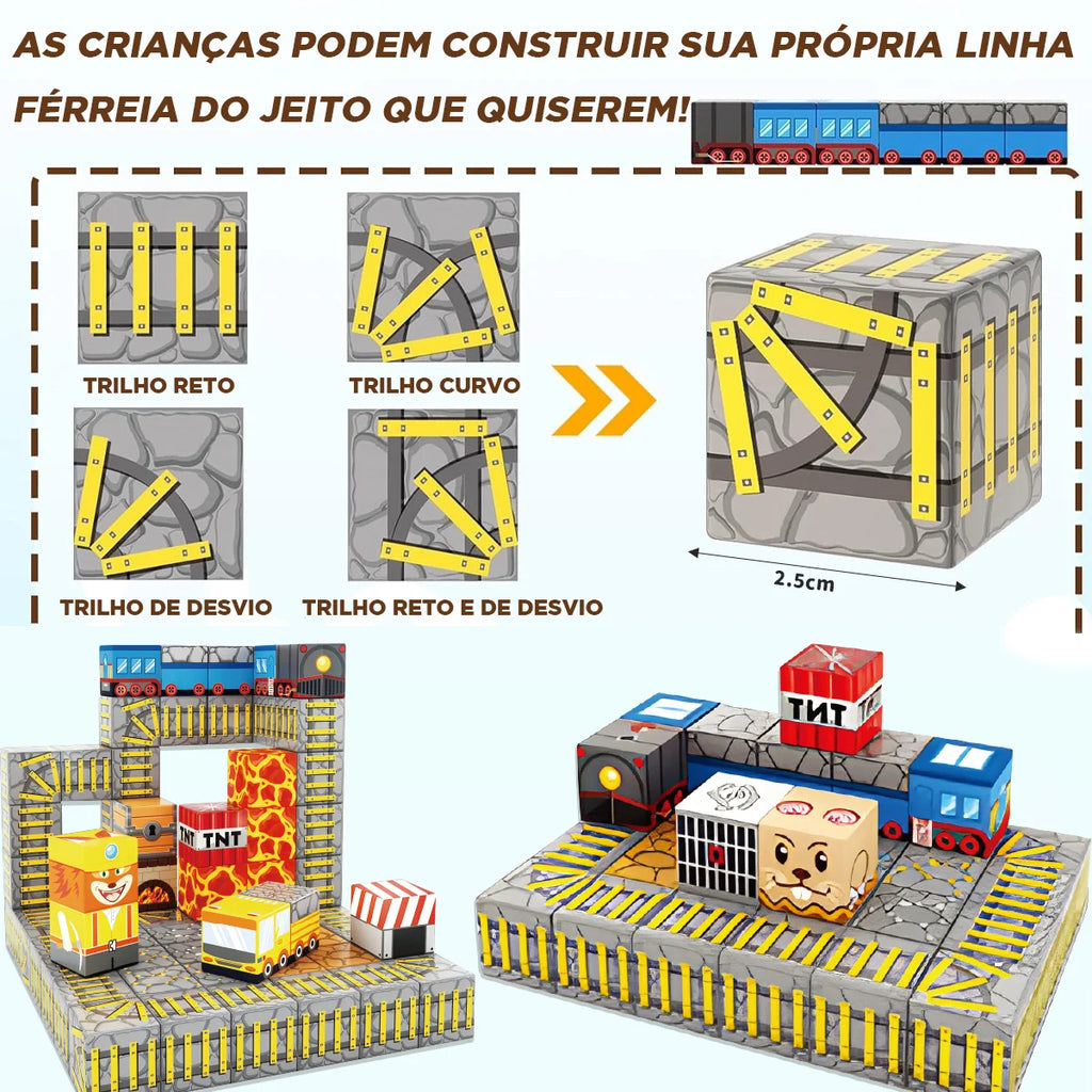 Blocos de Montar Magnéticos 84 Peças Brastoy Brinquedo Educativo Infantil Construção Tema Polícia e Resgate