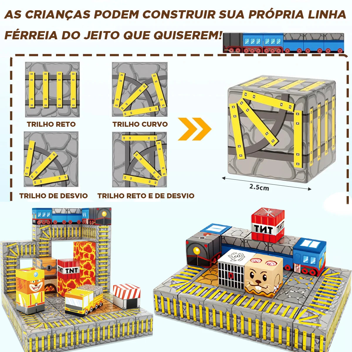 Blocos de Montar Magnéticos 84 Peças Brastoy Brinquedo Educativo Infantil Construção Tema Polícia e Resgate