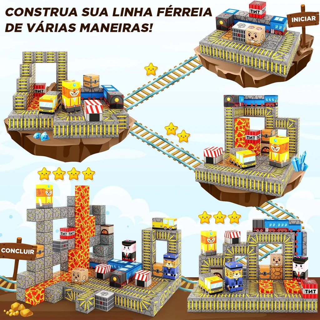 Blocos de Montar Magnéticos 84 Peças Brastoy Brinquedo Educativo Infantil Construção Tema Polícia e Resgate