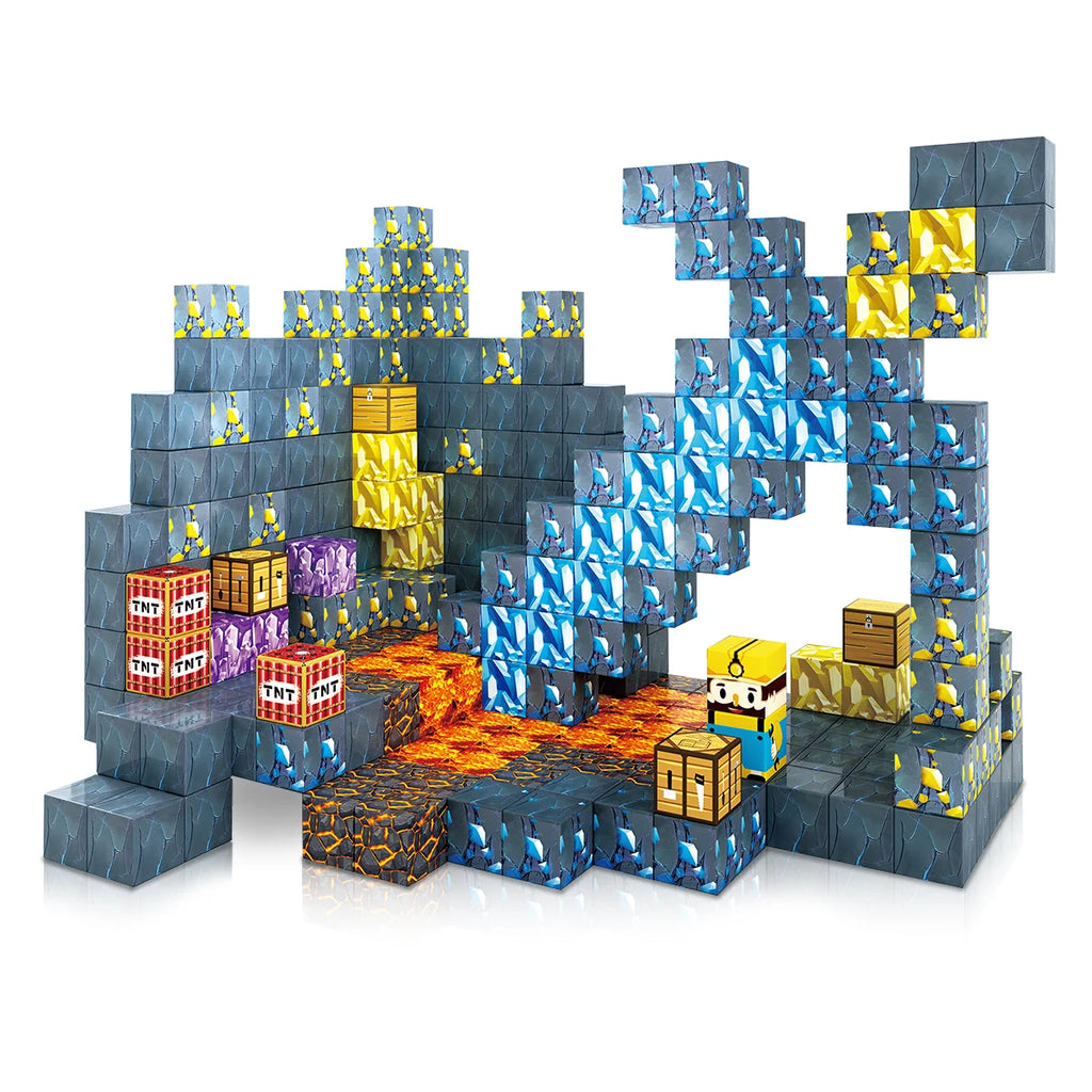 Blocos de Montar Magnéticos 72 Peças Brastoy Brinquedo Educativo Infantil Construção Tema Mina de Ouro