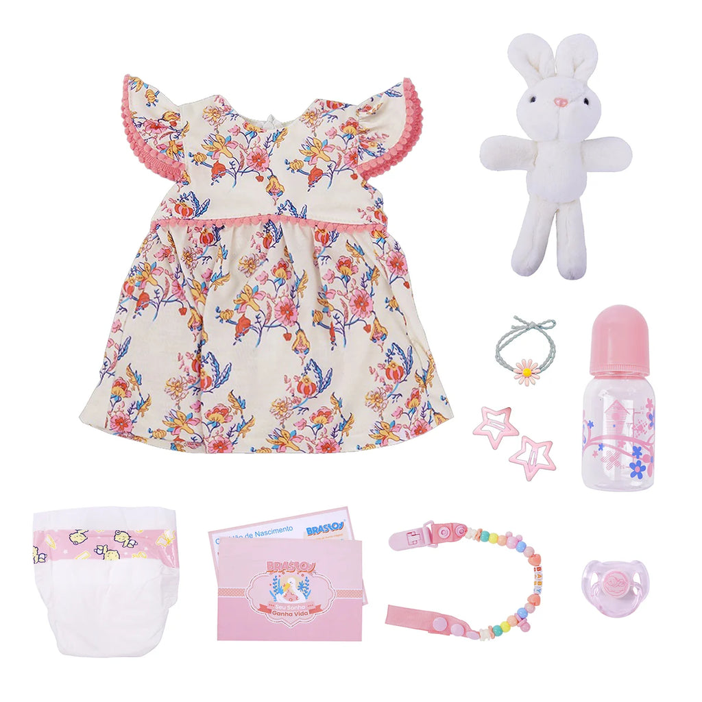 Boneca Bebê Reborn Silicone Realista 48cm Original Kit Acessórios Conjunto Roupa Mamadeira Chupeta Pelúcia Fralda Certidão