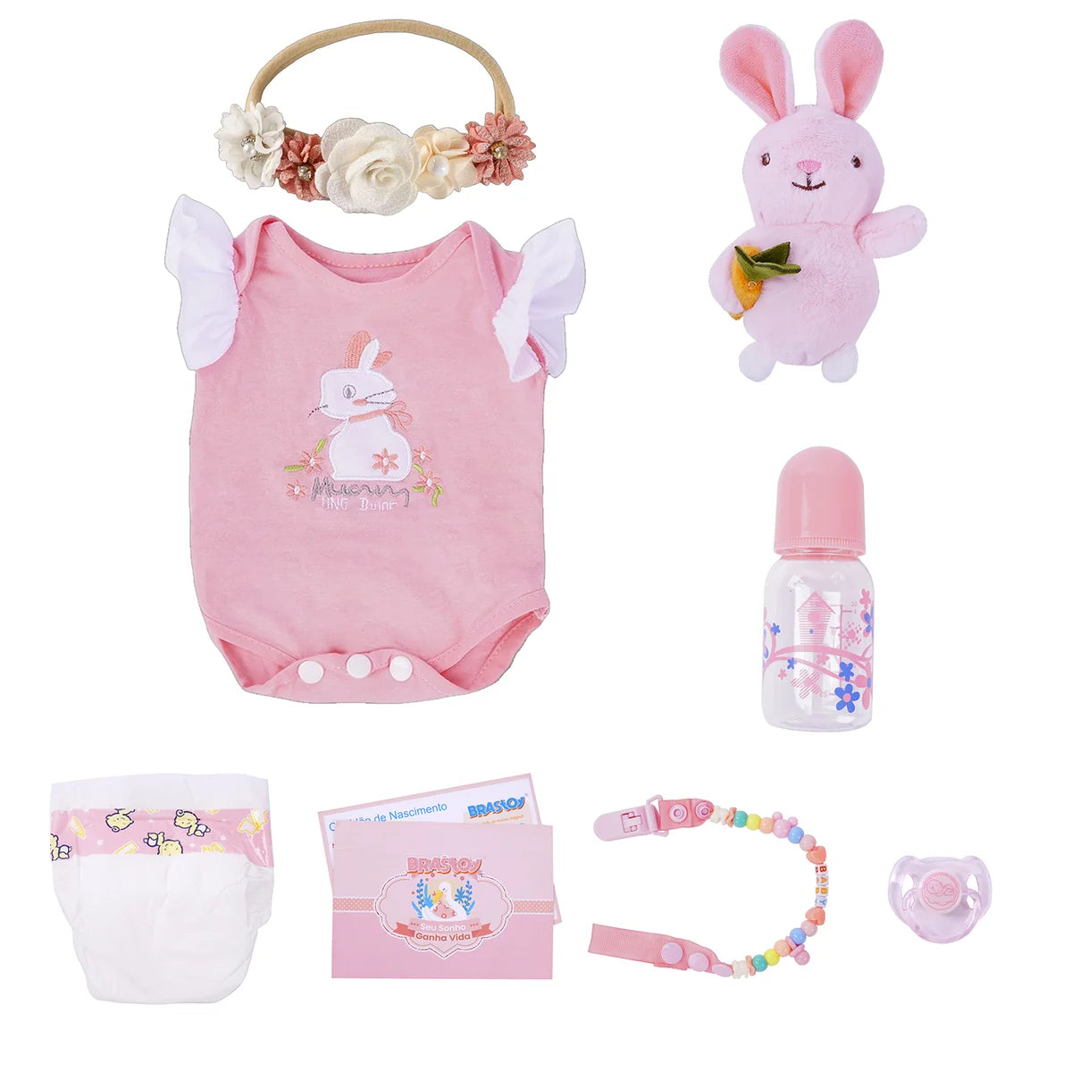 Boneca Bebê Reborn Silicone Realista 48cm Original Kit Acessórios Conjunto Roupa Mamadeira Chupeta Pelúcia Fralda Certidão