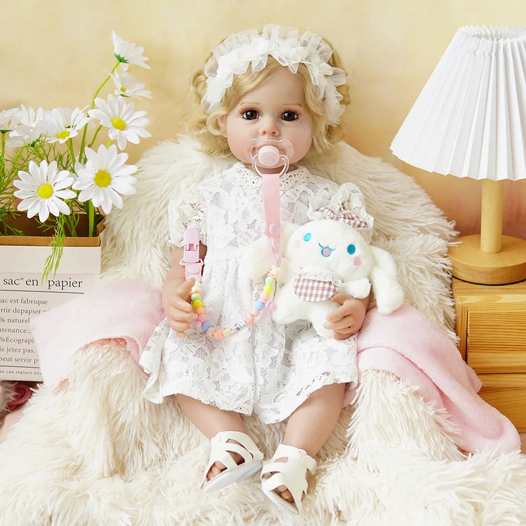 Boneca Bebê Reborn Realista 55cm Original Kit Acessórios Conjunto Roupa Mamadeira Chupeta Pelúcia Fralda Certidão