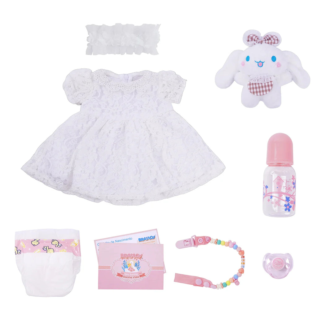 Boneca Bebê Reborn Realista 55cm Original Kit Acessórios Conjunto Roupa Mamadeira Chupeta Pelúcia Fralda Certidão