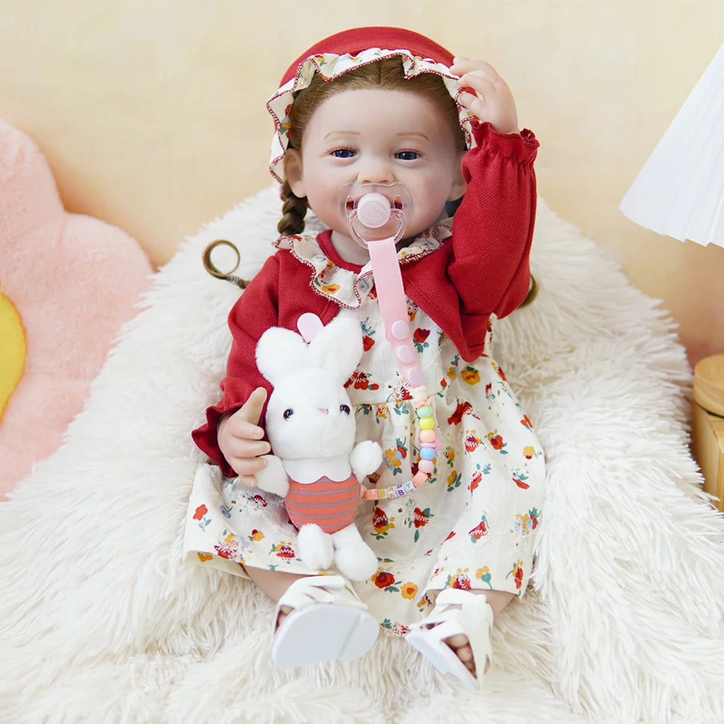 Boneca Bebê Reborn Realista 55cm Original Kit Acessórios Conjunto Roupa Mamadeira Chupeta Pelúcia Fralda Certidão