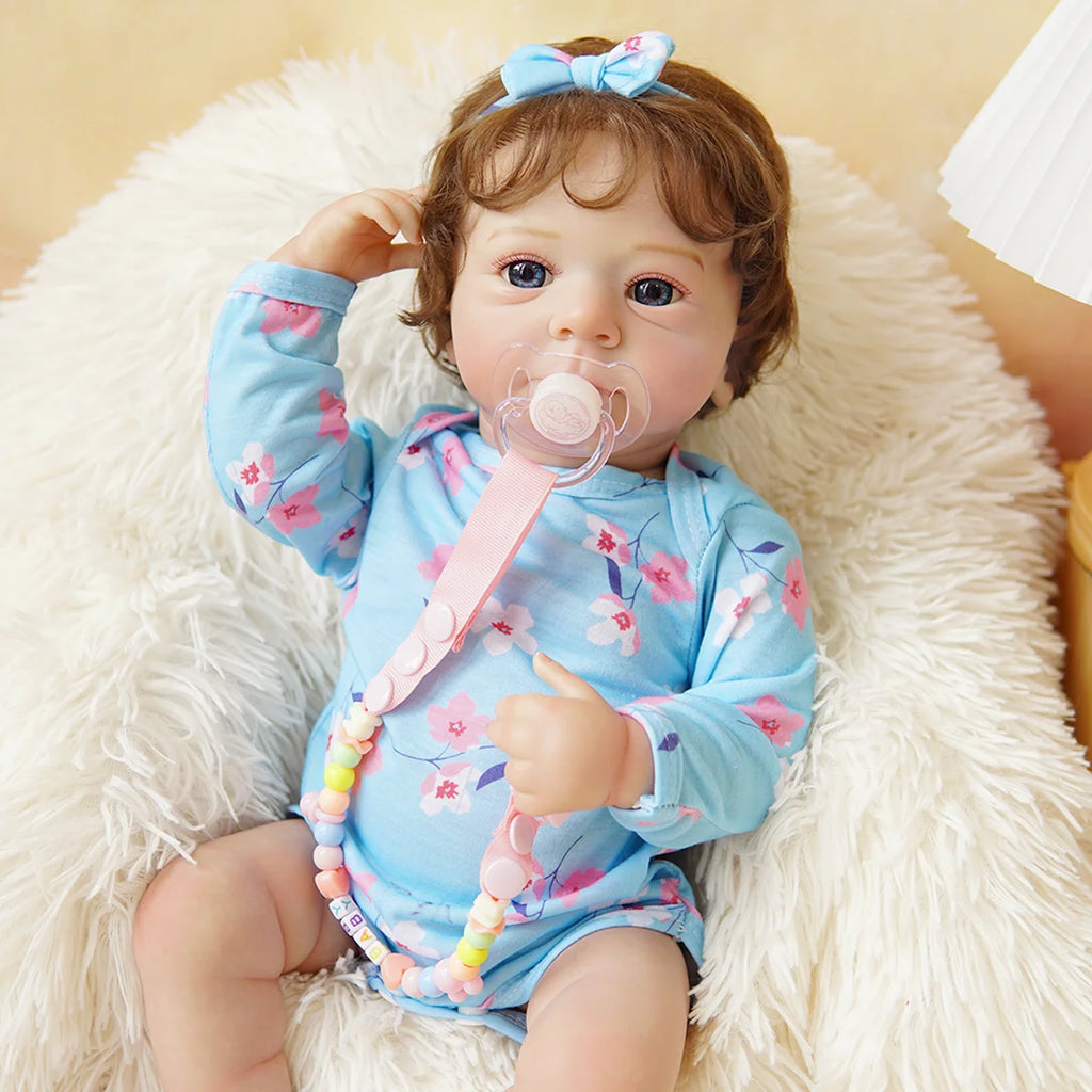 Boneca Bebê Reborn Silicone Realista 48cm Original Kit Acessórios Conjunto Roupa Mamadeira Chupeta Pelúcia Fralda Certidão