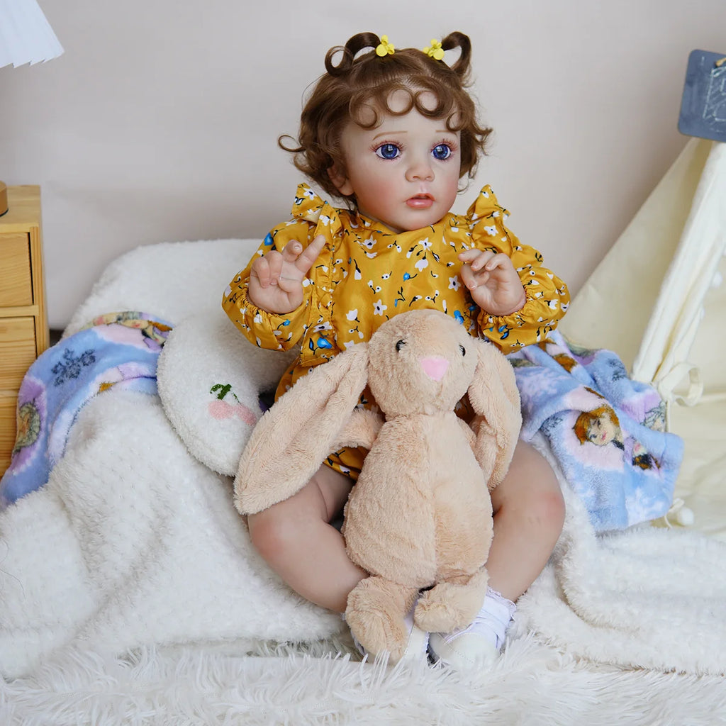 Boneca Bebê Reborn Silicone Realista 55cm Conjunto de Roupa Mamadeira Chupeta Brastoy