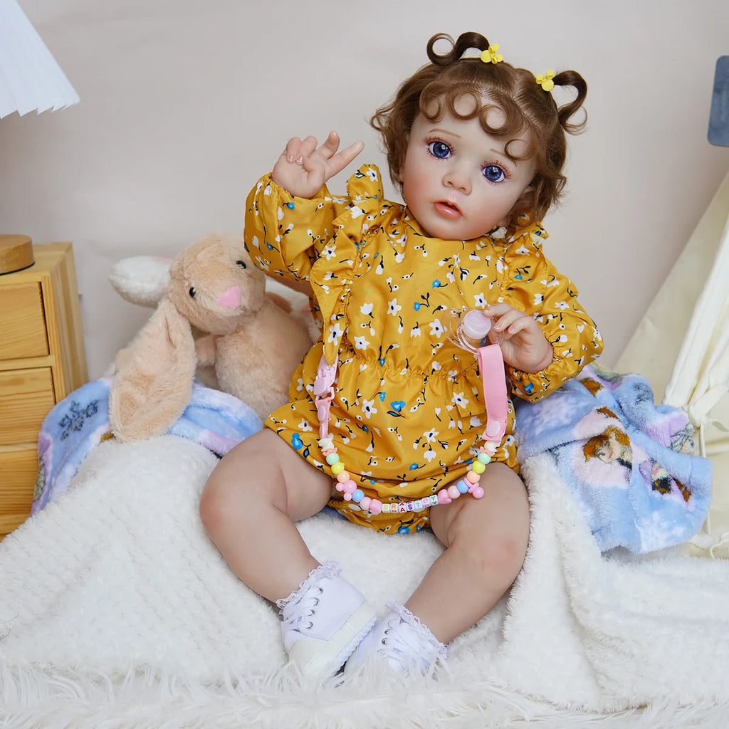 Boneca Bebê Reborn Silicone Realista 55cm Conjunto de Roupa Mamadeira Chupeta Brastoy