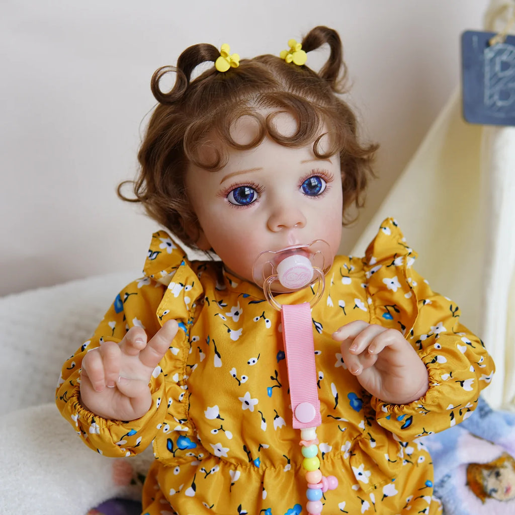 Boneca Bebê Reborn Silicone Realista 55cm Conjunto de Roupa Mamadeira Chupeta Brastoy
